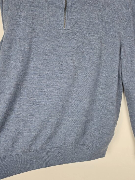 Banana Republic Men's Sweater Merino Wool Quarter Zip Blue Heathered Size XL - Picture 6 of 11